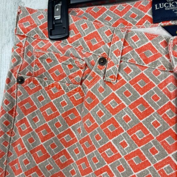 Lucky Brand Charlie Capri pant 6 orange diamond print geometric funky stretch - Picture 3 of 8